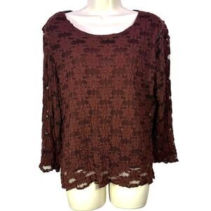 Vintage y2k Large Brown long sleeve floral Lace fairycore cottage coquette USA